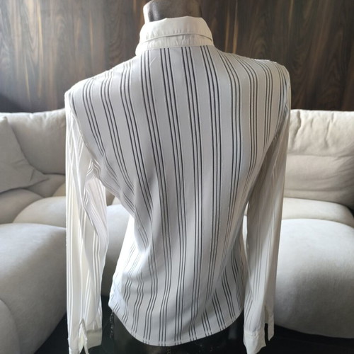 Shirt with zipper new, white elastic fabric with embossed stripes