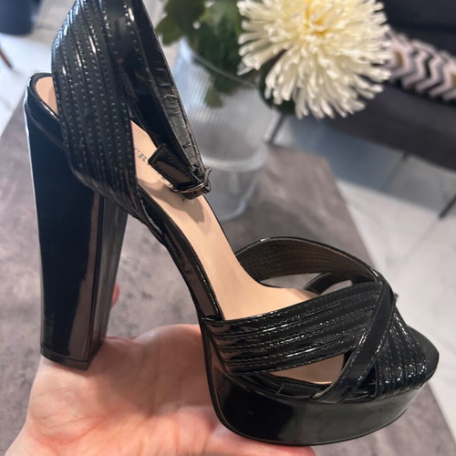 Celestino Black Patent Platform Sandals Size 37 Like New