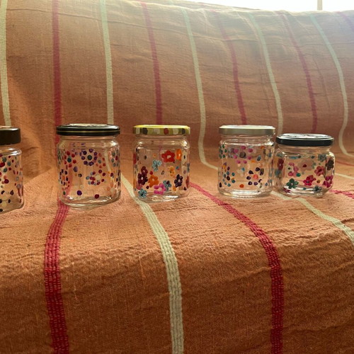 Small Hand-Painted Glass Jars like new