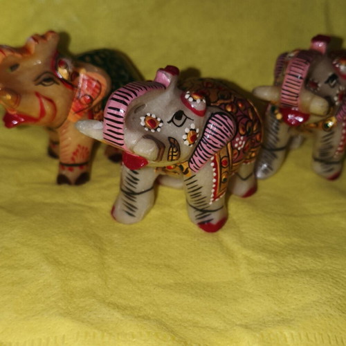 Set of 3 Handmade Marble Elephant Figurines New