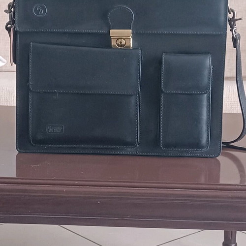 Handmade vintage leather briefcase used, black