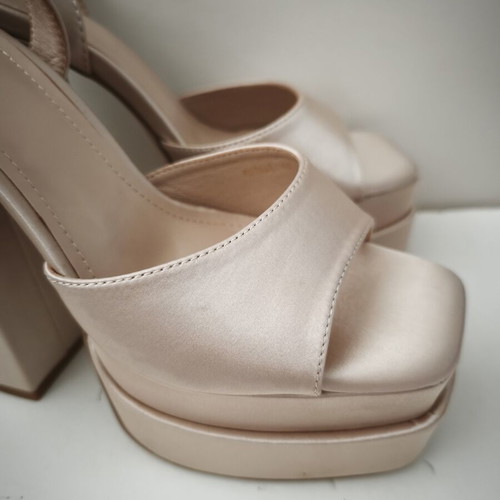 Satin high-heeled platform sandals size 40 beige new