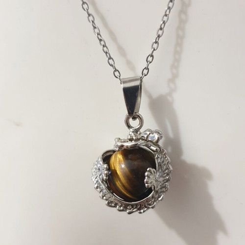 Pendant Chinese Dragon with Tiger Eye Steel new