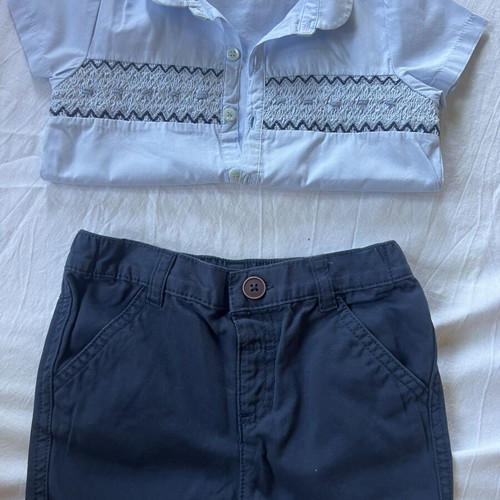 Formal set bodysuit shirt with shorts for baby boy 9-12 months like new