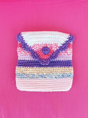Boho colorful handmade crocheted toiletry bag new, pink and purple