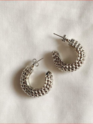 Stud earrings with embossed hoop design, new, silver