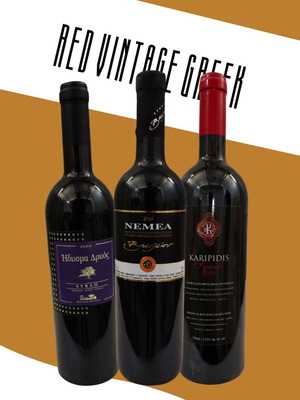 Vintage Greek red wines pack with Idysma Dryos, Nemea Vassiliou, Karipidis Syrah