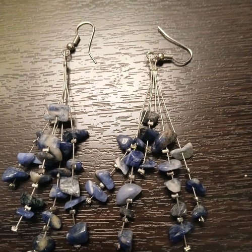 Handmade earrings new with wire and blue shade stones