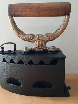 Antique Charcoal Iron Like New With Dolphin Decorations