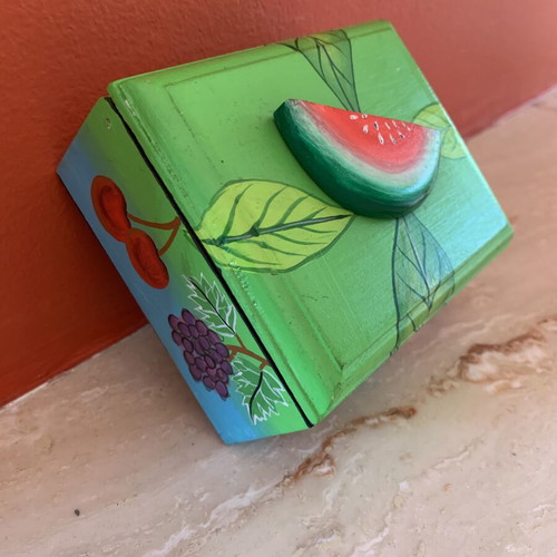 Handmade wooden jewelry box with summer fruit painting, new