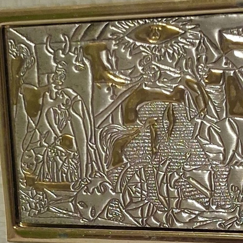Guernica embossed metal plaque decoration like new with gilded details