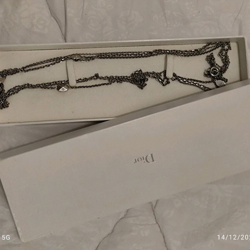 Christian Dior necklace triple chain long, like new, silver