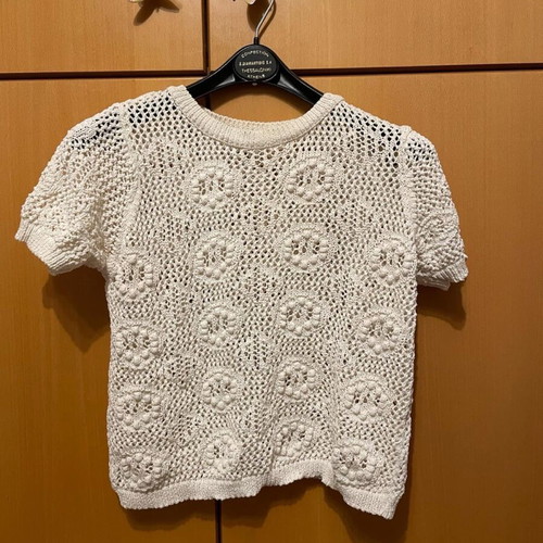 Knitted short-sleeve blouse Pink Woman like new, white
