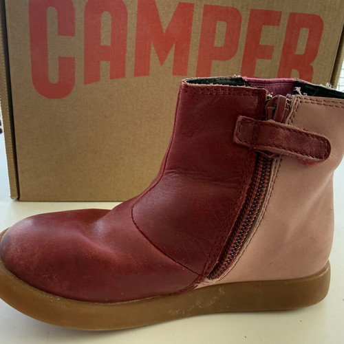 Camper leather ankle boots size 26 used, red with zipper