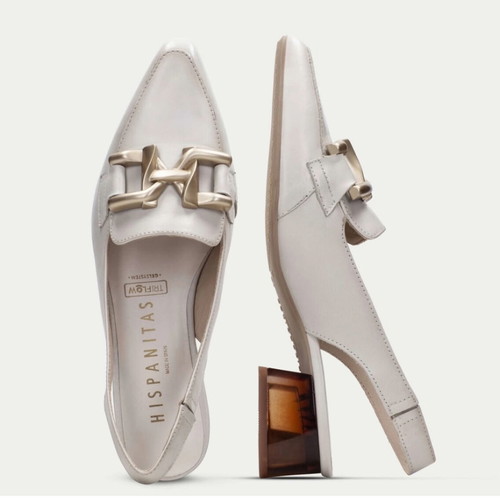 Hispanitas women's slingback shoes like new, ecru with gold buckle