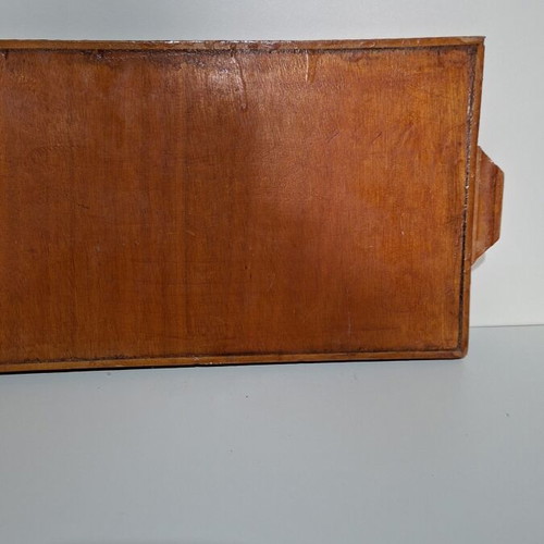 Wooden serving tray with integrated chalcography used