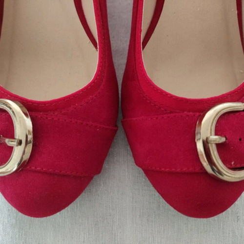 Ladies shoes red with 5cm wedge heel like new, size 38