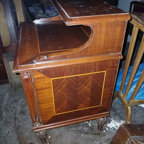 Vintage nightstands used, set of 2, solid wood with marquetry