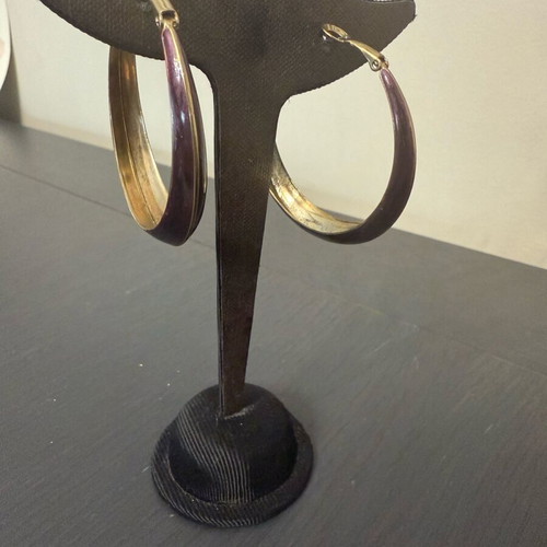 Hoop earrings with purple enamel and gold details like new