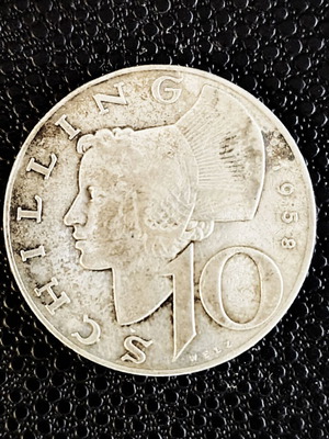 Austria 10 schilling 1958 silver coin used