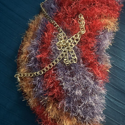 Handmade knitted shoulder bag with chain, colorful, made to order