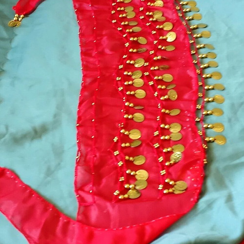 Dance skirt new, decorated with coins and ethnic elements, fiery red