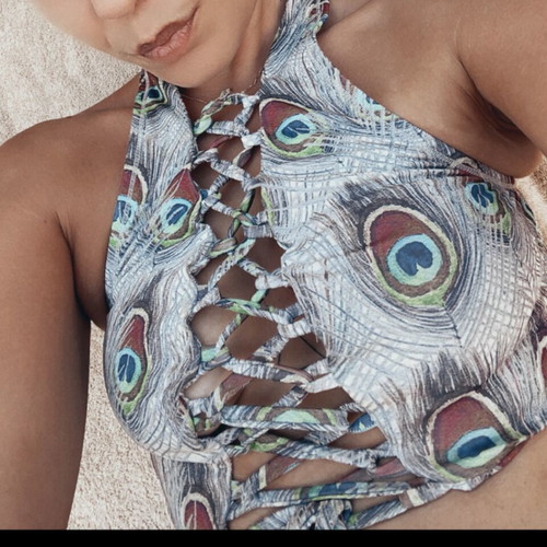 Be A Bee bikini top size XS/S with peacock pattern like new