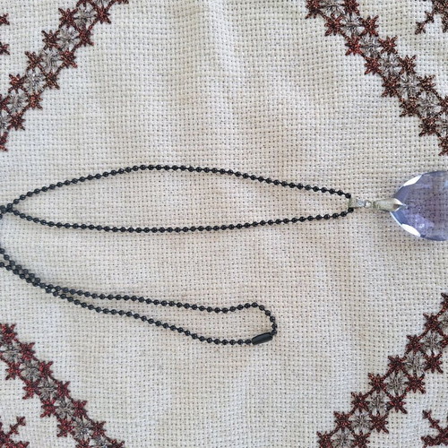 Necklace with black chain and blue crystal made to order