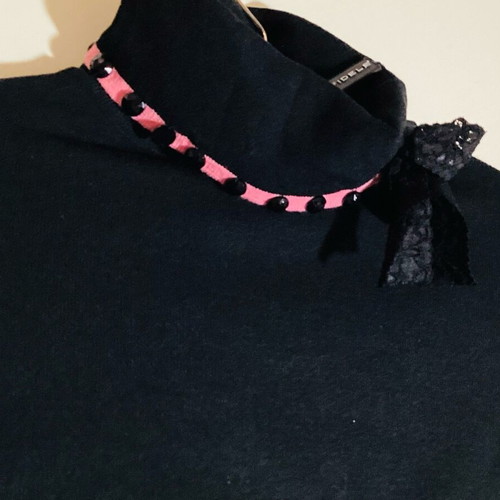 FIDELE Black Knitted Top with Pink Details Size 3 New