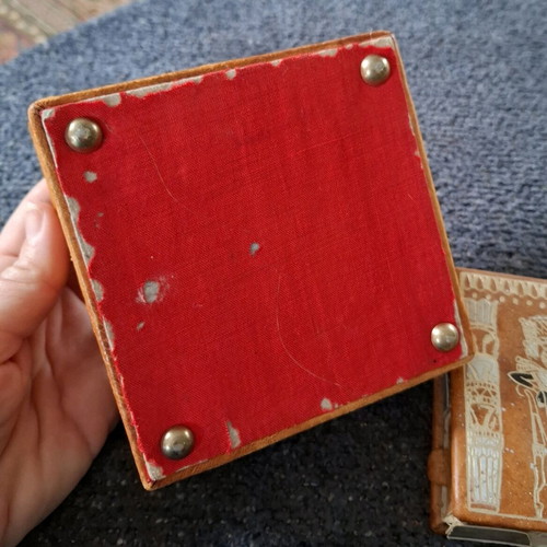 Egyptian leather boxes used, set of two with hand-painted designs