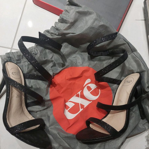 Exe sandals new black with glitter and 12 cm heel