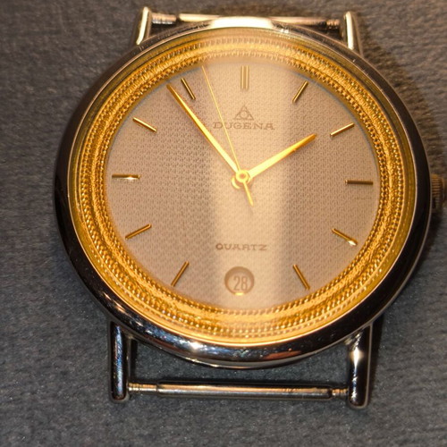 Dugena men's quartz watch like new with gold bezel
