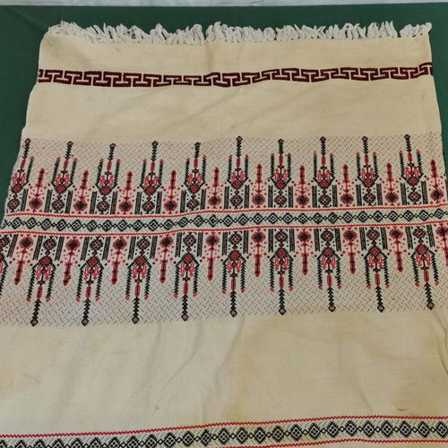 Woven bed sheet used with stain and wear from 1930 era