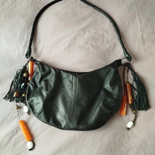 Zara shoulder bag used, hobo style with fringe details, black