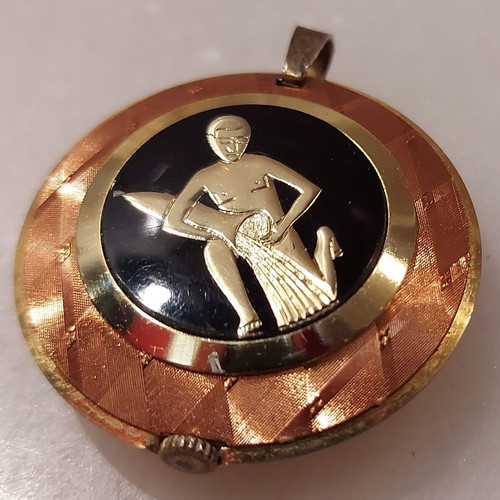 MENTOR ANTIQUE HANGING NECKLACE WATCH WITH 17 JEWELS AND THE AQUARIUS ZODIAC ON THE BACK - FUNCTIONING
