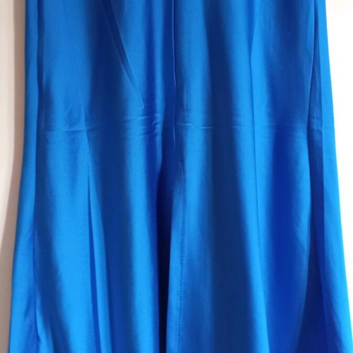 Satin midi skirt like new, blue, with front slit