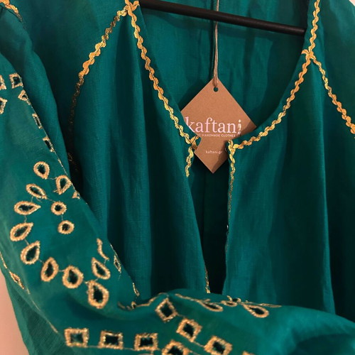 Kaftani long green dress with gold embroidery new