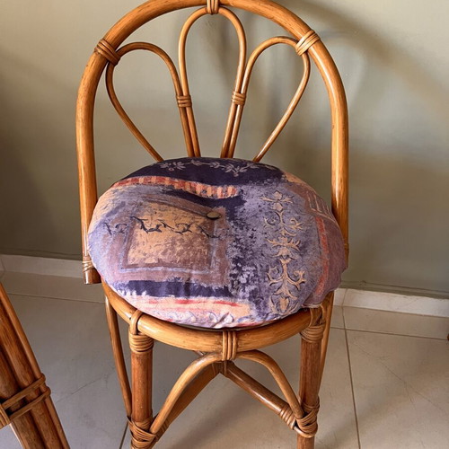 Bamboo furniture set with cushions, vintage boho style