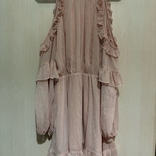 Blouse with unique cut new in pink nude with silver shine
