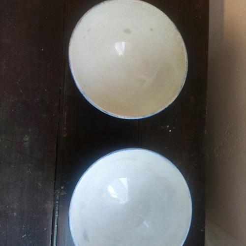 Set of 2 used vintage Terre de fer ceramic bowls Hautin Boulenger & cie
