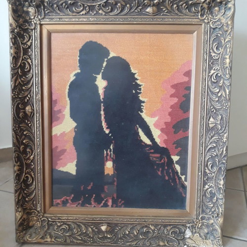 Collectible painting used with handmade gold-embroidered frame