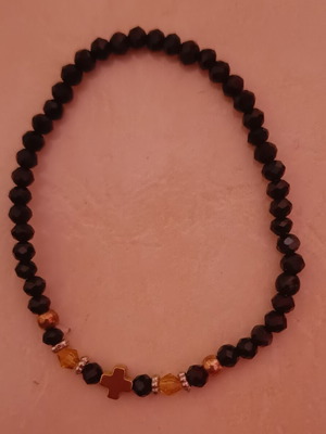 Bracelet with cross like new, black and gold