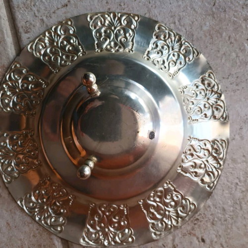 Silver-plated old tray and two used compotes