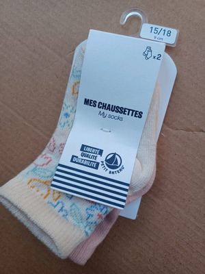 Girls socks, pack of 2, 9 cm, printed and pink