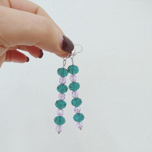 Handmade earrings new with 925 silver hooks, lilac and green beads
