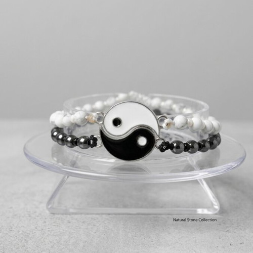 Bracelet set Yin and Yang handmade, black and white