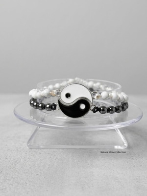 Bracelet set Yin and Yang handmade, black and white