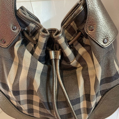 Burberry shoulder bag like new, grey and beige canvas with shine