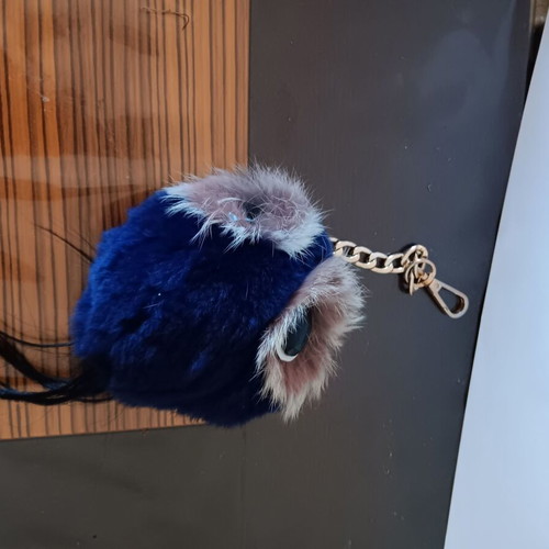 Soft owl keychain used, blue and purple
