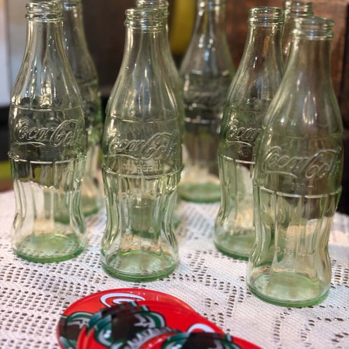 Coca Cola 8 glass bottles with 6 coaster set gift